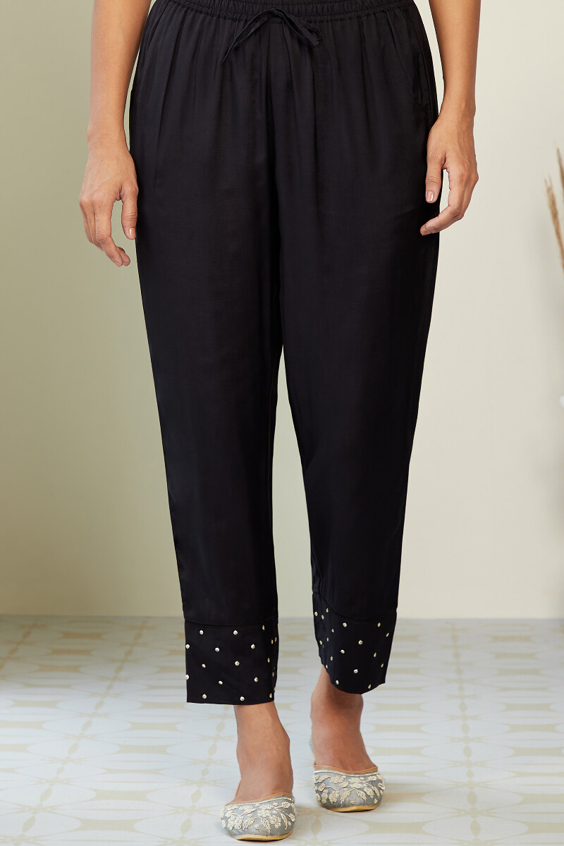 Black Handcrafted Modal Narrow Pants