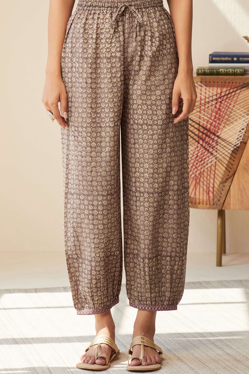 Brown Hand Block-Printed Cotton Izhaar Pants