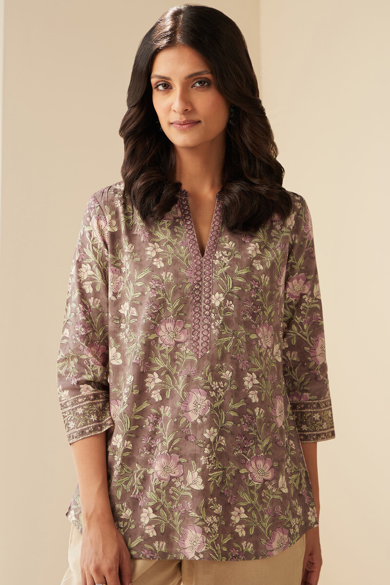 Brown Hand Block-Printed Cotton Top