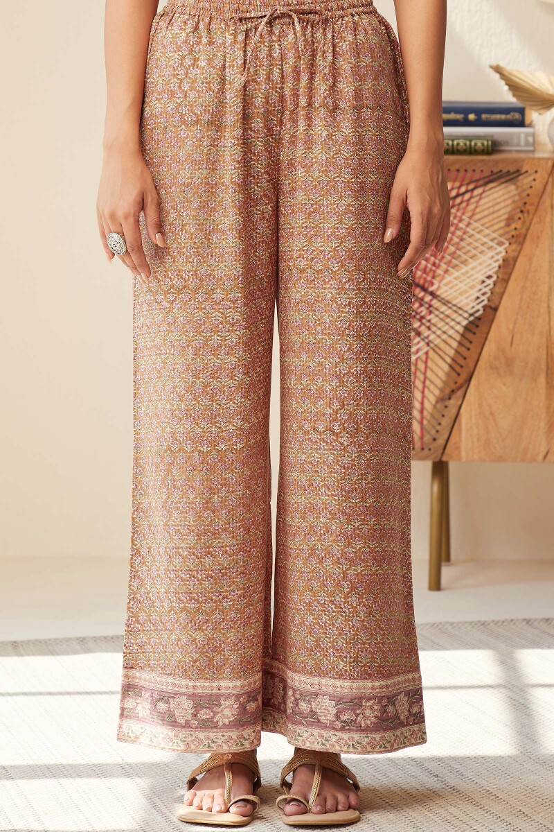 Brown Hand Block-Printed Cotton Dobby Farsi
