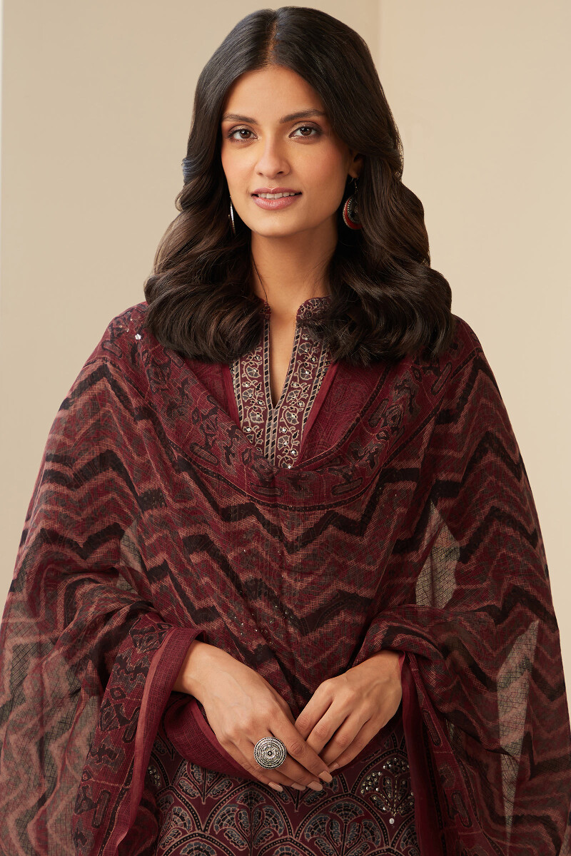 Ajrak Hand Block-Printed Kota Dupatta