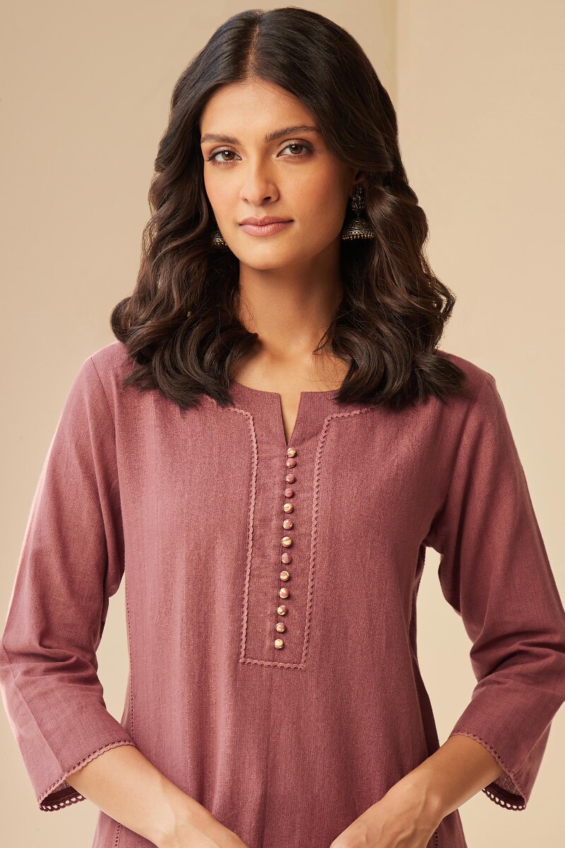 Mauve Handcrafted Straight Cotton Flax Kurta
