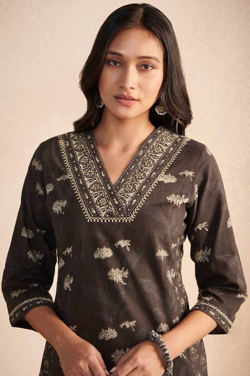 Akola Hand Block-Printed Straight Cotton Kurta