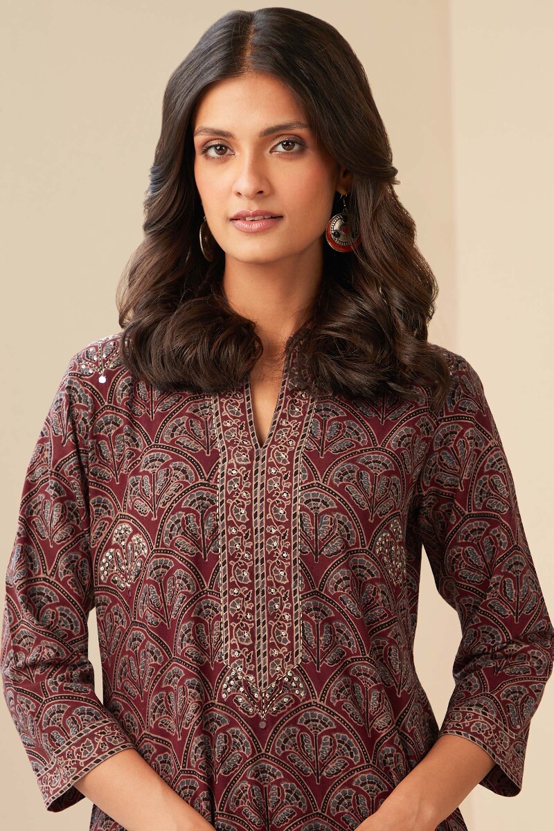 Ajrak Hand Block-Printed Straight Cotton Kurta