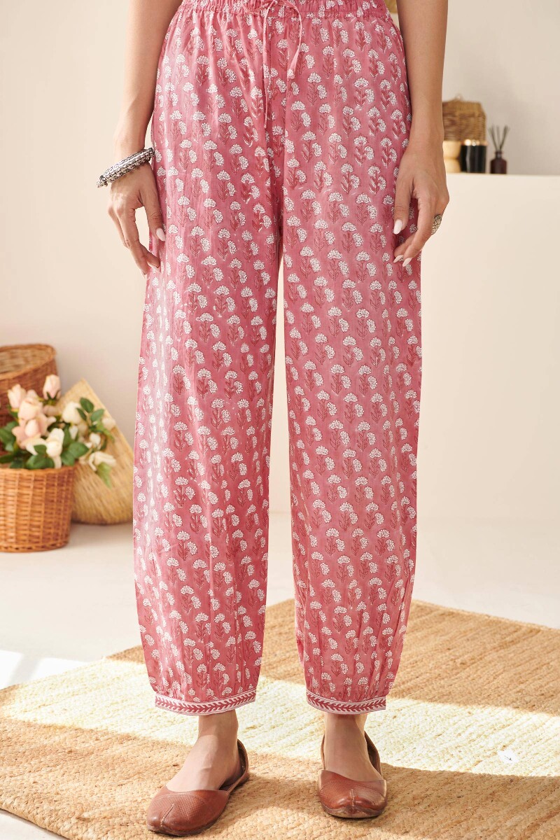 Pink Hand Block-Printed Cotton Izhaar Pants