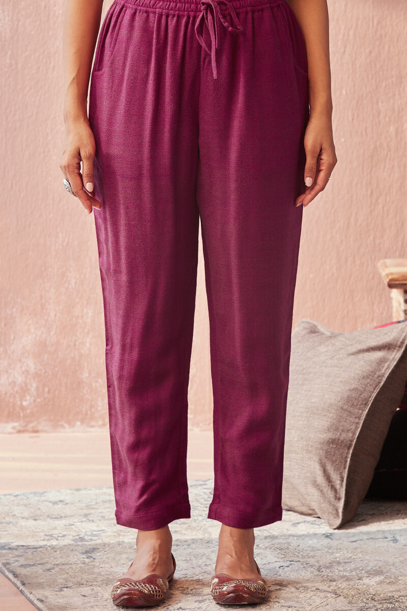 Pink Handcrafted Faux Wool Narrow Pants