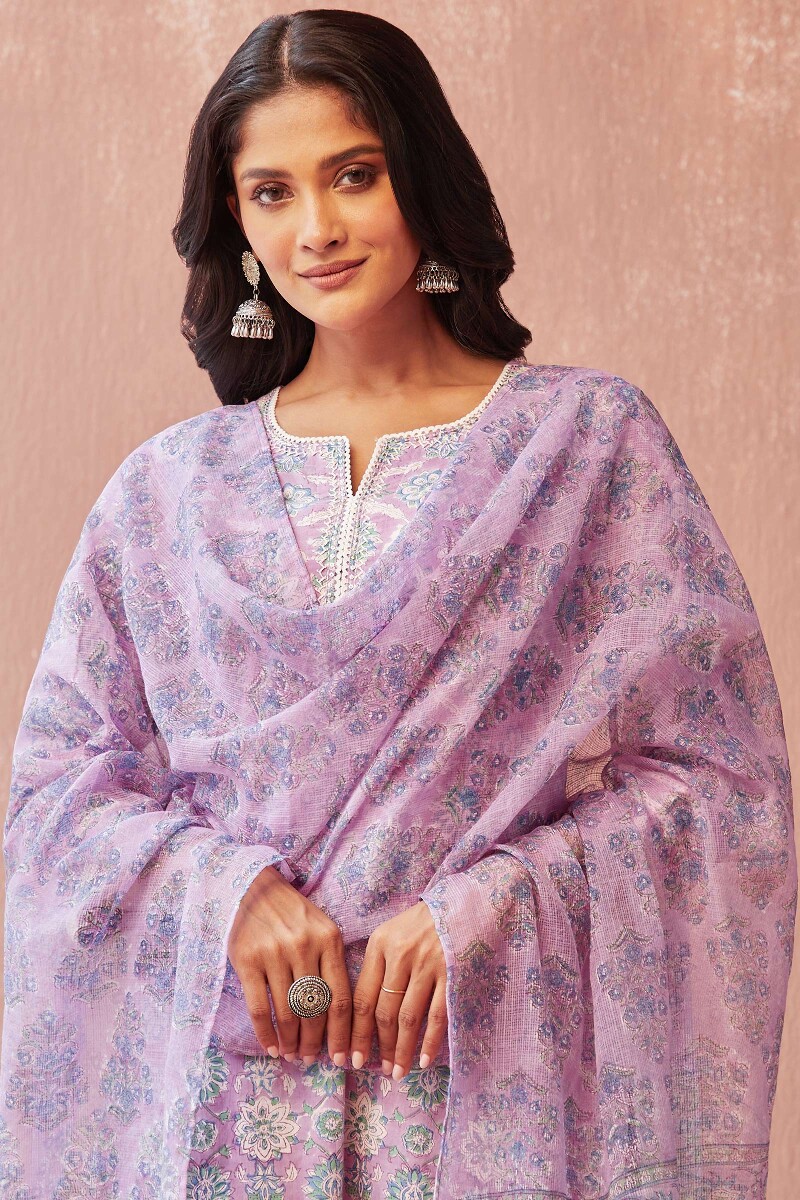 Purple Hand Block-Printed Kota Dupatta