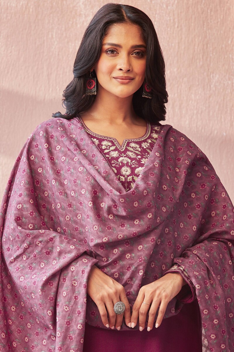 Pink Printed Cotton Dobby Dupatta