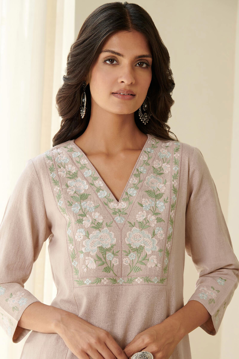 Pink Handcrafted Straight Cotton Flax Kurta