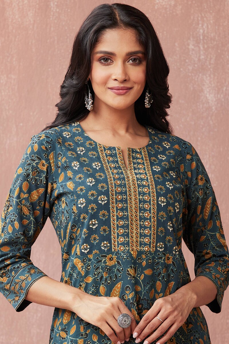 Ajrak Hand Block-Printed Straight Cotton Kurta
