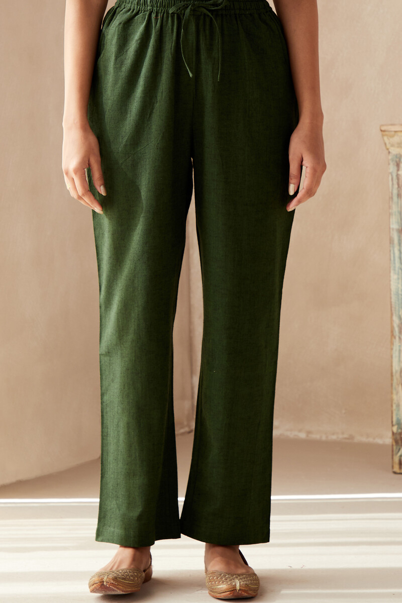 Forest Green Handcrafted Cotton Flax Pants