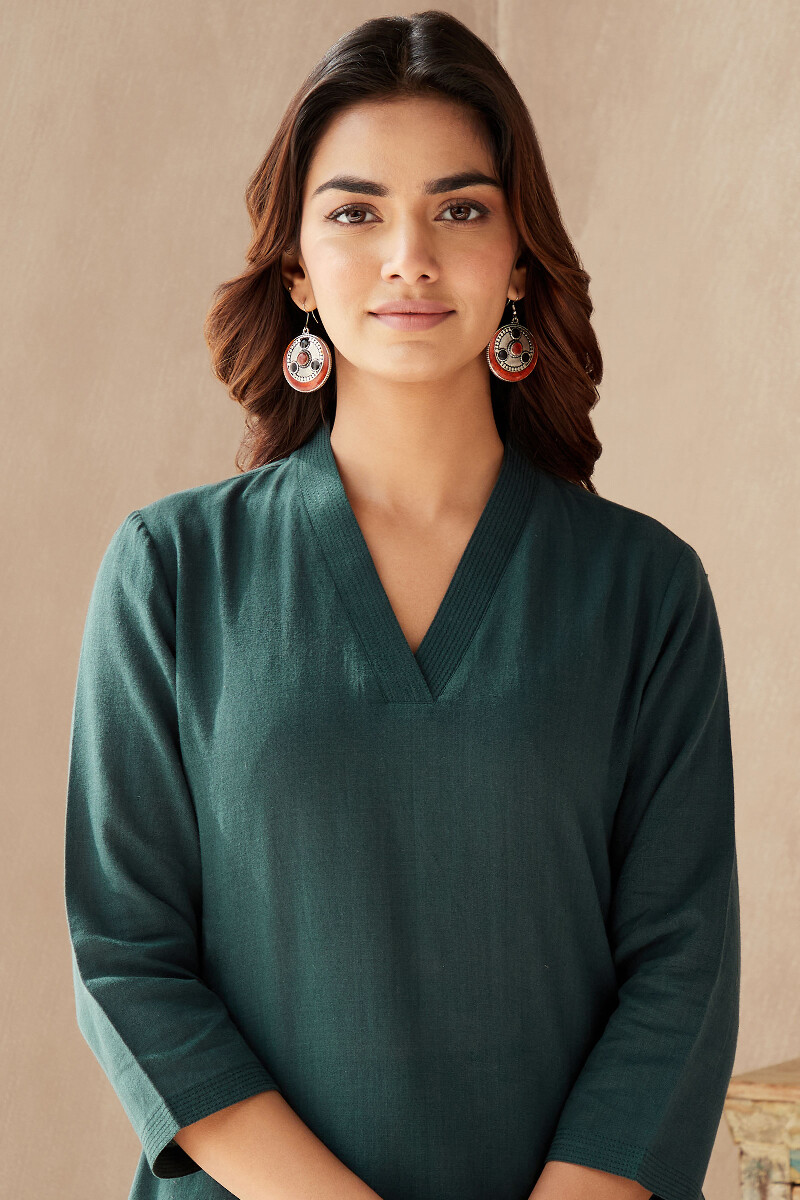 Teal Handcrafted Straight Cotton Kurta