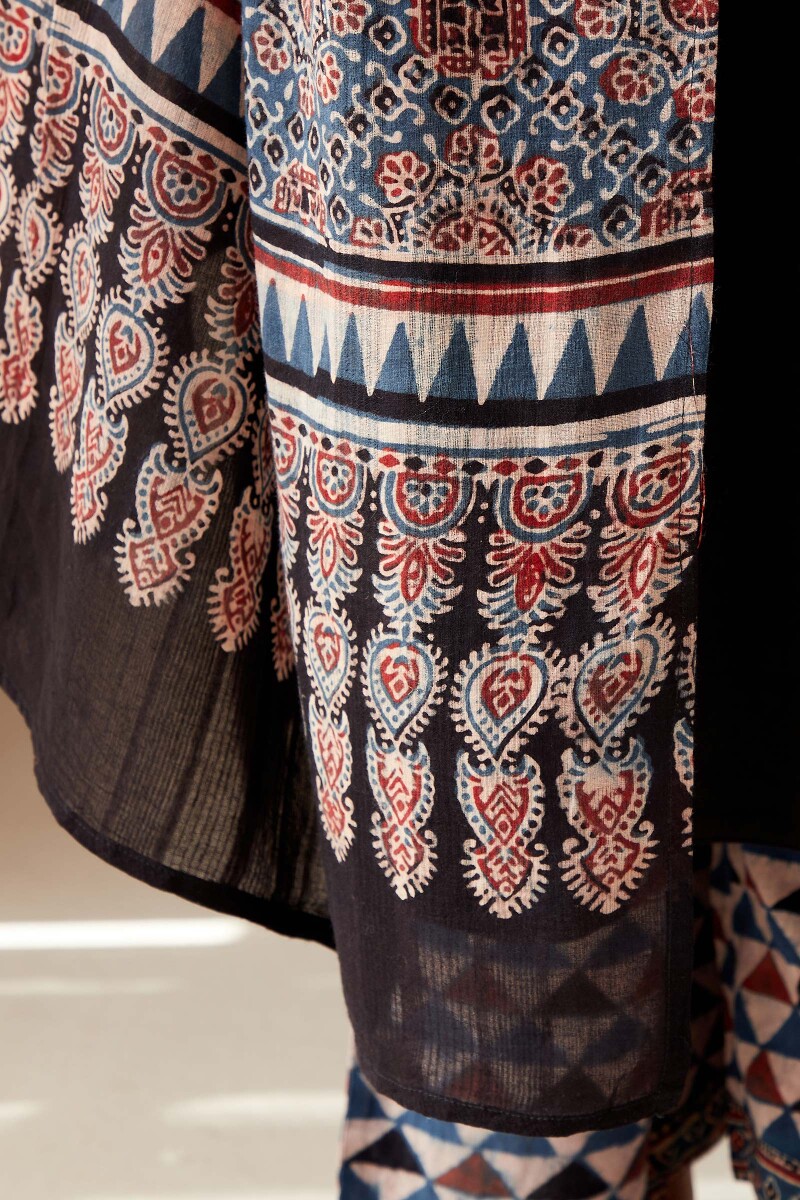 Indigo Hand Block Printed Cotton Dobby Dupatta