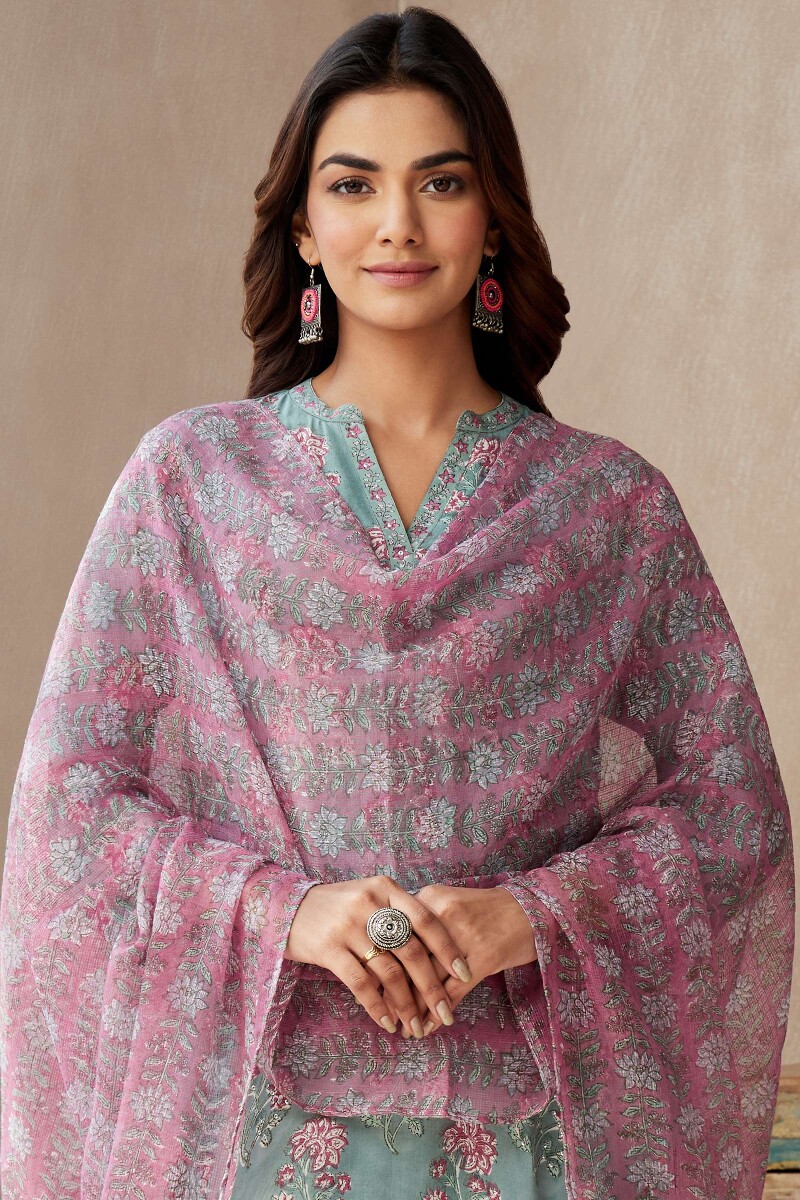 Pink Hand Block-Printed Kota Dupatta