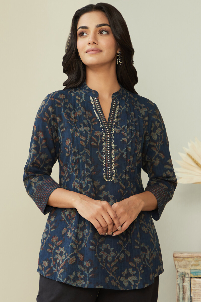 Akola Hand Block-Printed Cotton Dobby Top