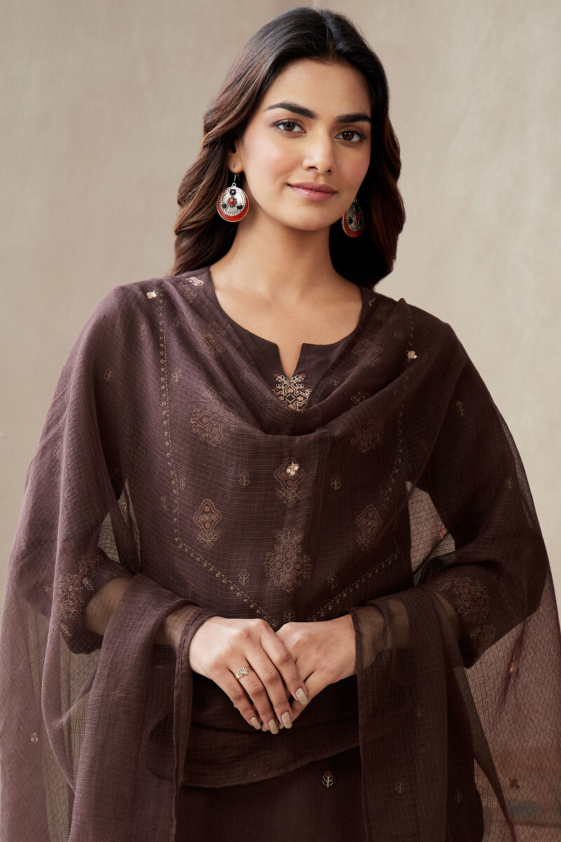 Brown Handcrafted Kota Dupatta