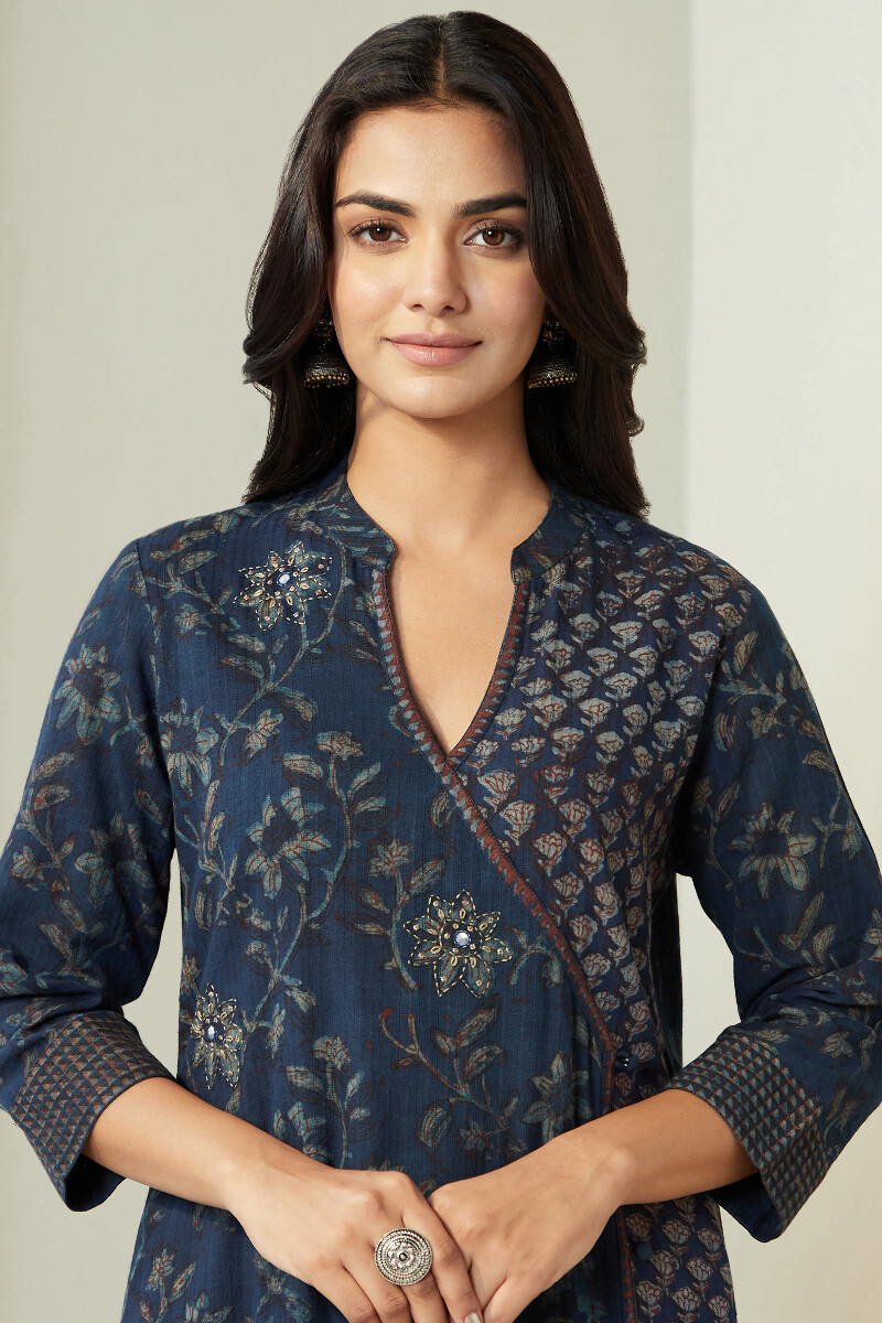Akola Hand Block-Printed Straight Cotton Dobby Kurta