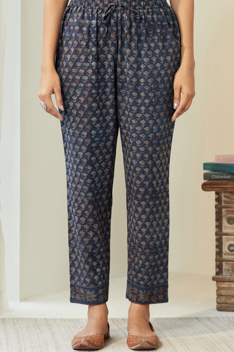 Akola Hand Block-Printed Cotton Dobby Narrow Pants