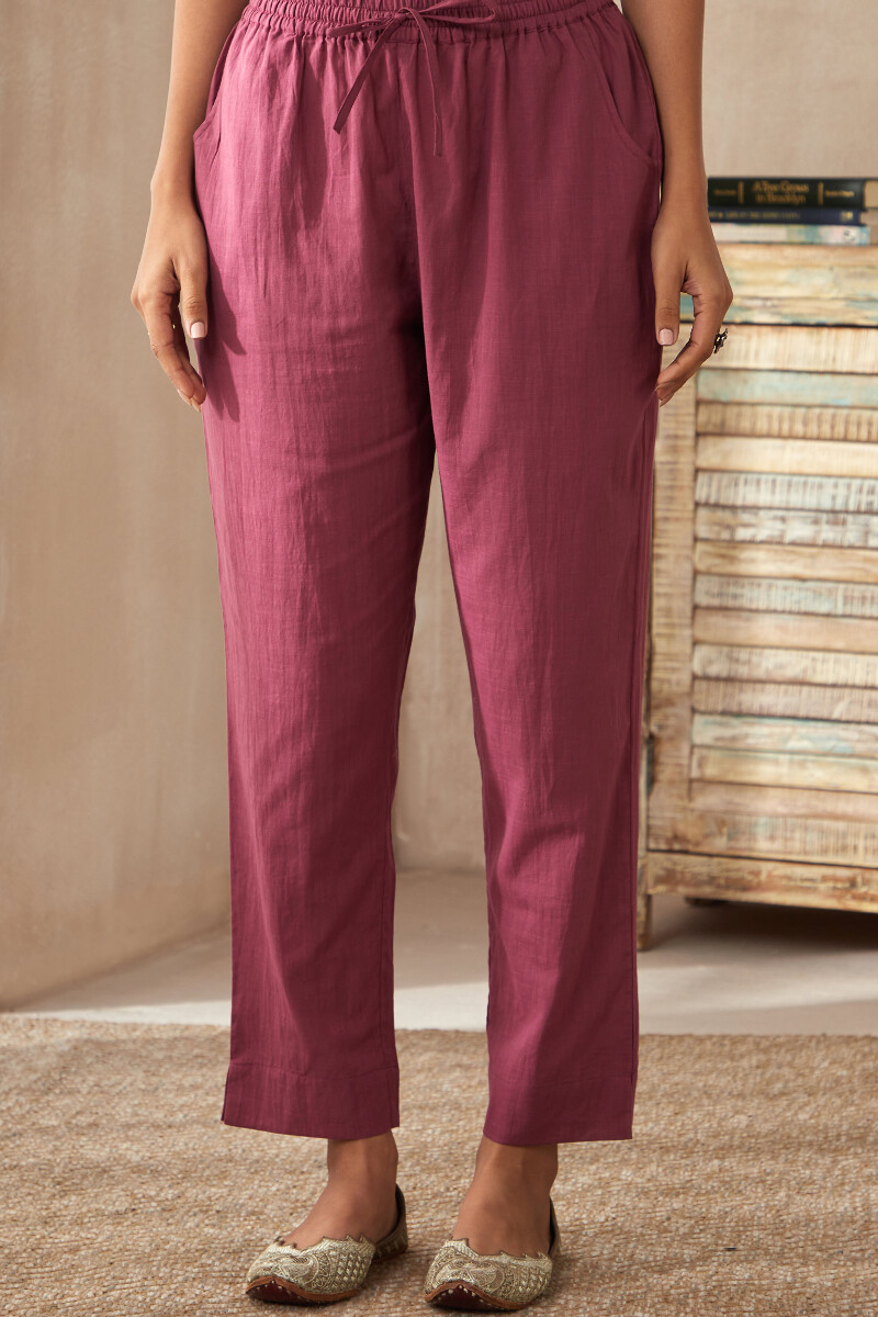 Pink Handcrafted Cotton Slub Narrow Pants