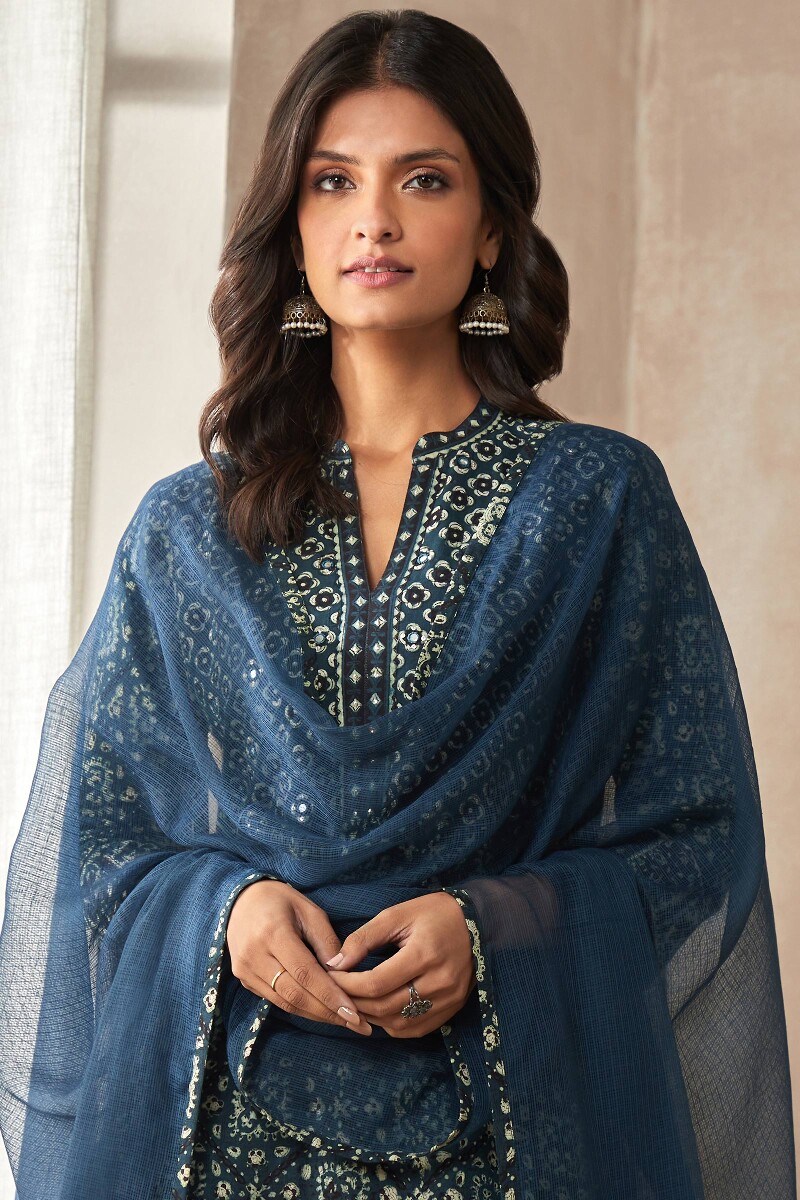 Blue Handcrafted Kota Dupatta