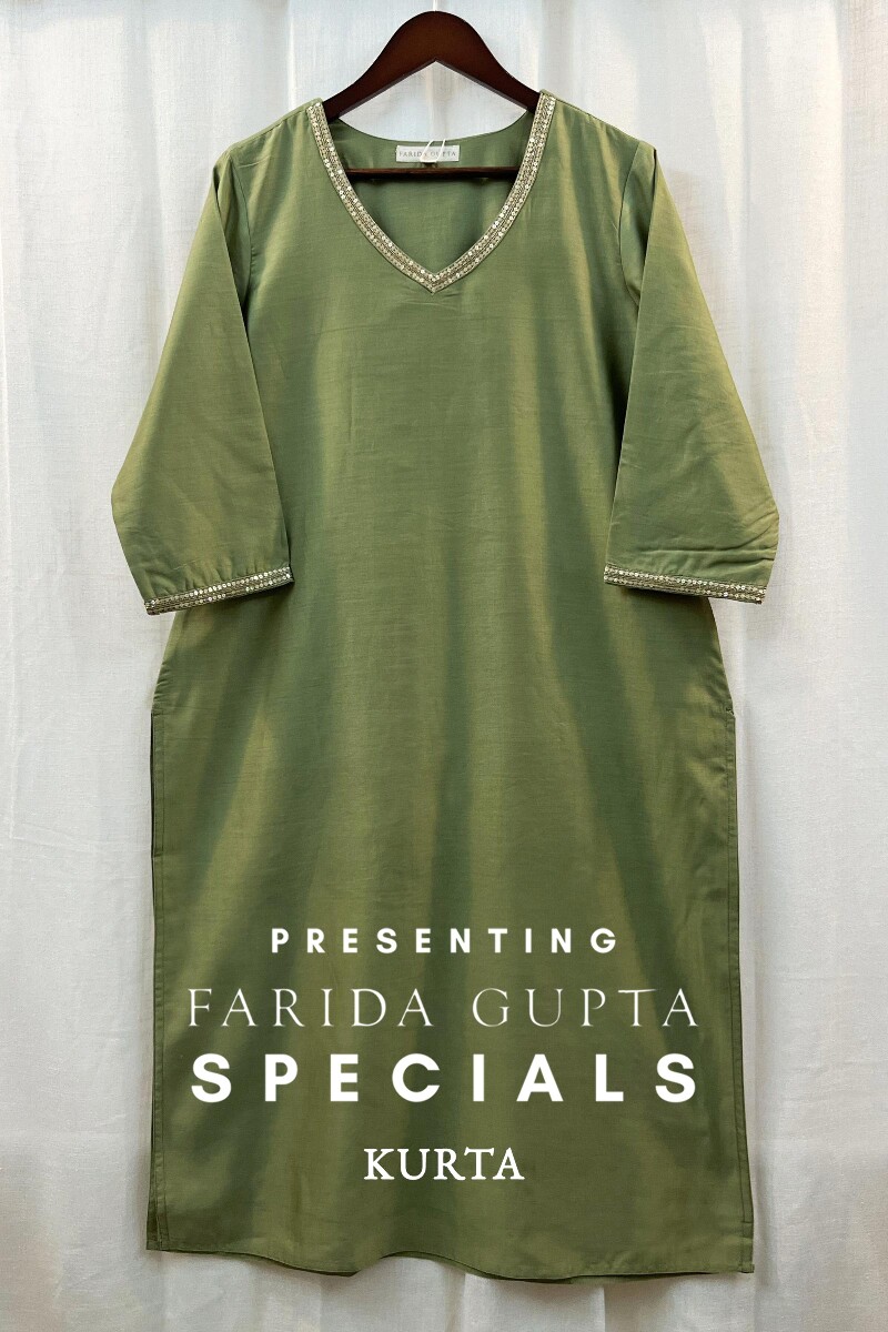 Green Handcrafted Straight Chanderi Kurta