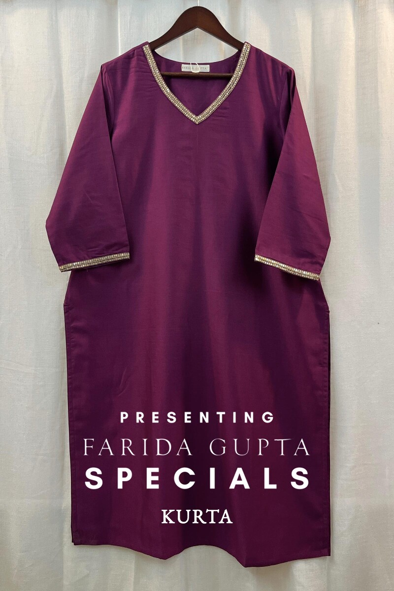 Purple Handcrafted Straight Chanderi Kurta