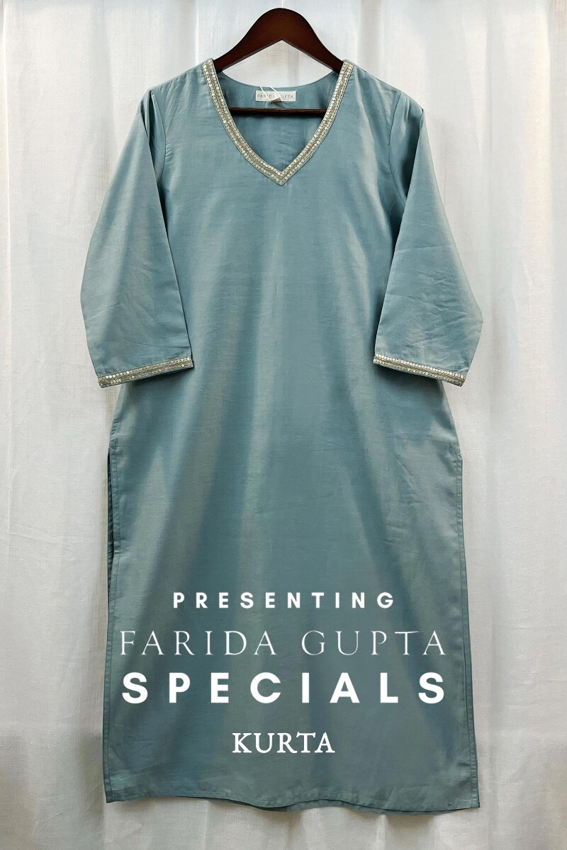 Blue Handcrafted Straight Chanderi Kurta