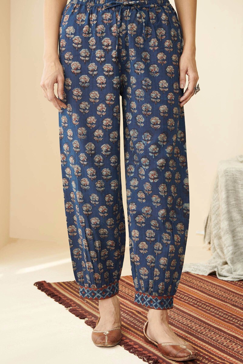 Akola Hand Block-Printed Cotton Dobby Izhaar Pants