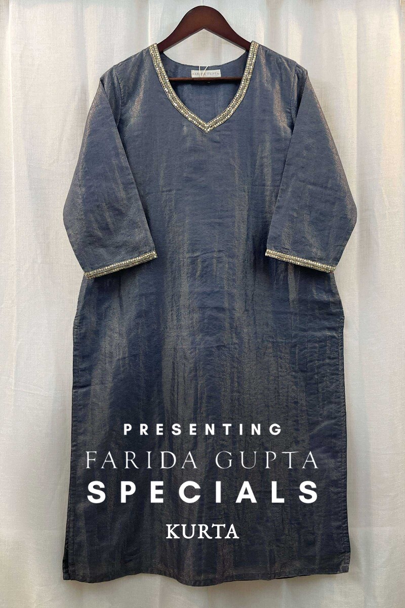 Blue Handcrafted Straight Chanderi Kurta