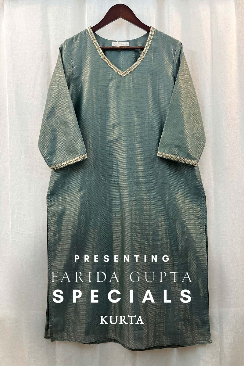 Green Handcrafted Straight Chanderi Kurta