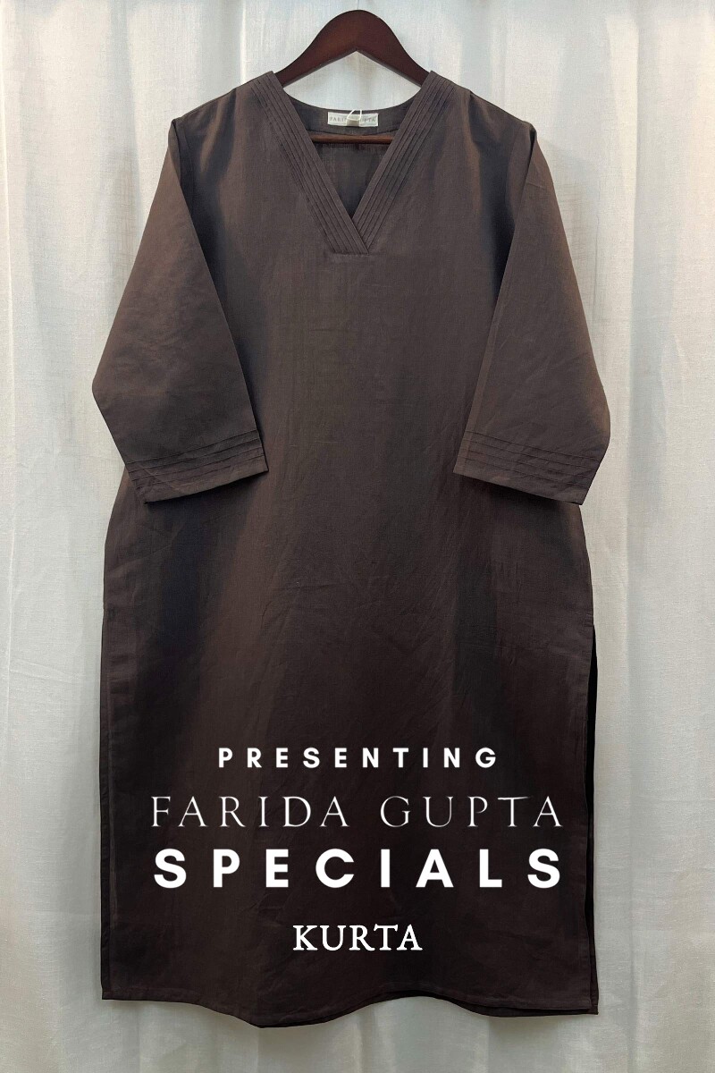 Brown Handcrafted Straight Cotton Linen Kurta
