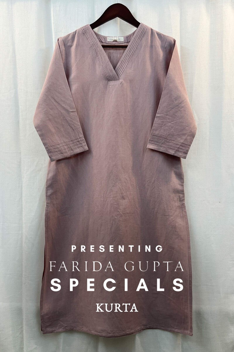 Pink Handcrafted Straight Cotton Linen Kurta