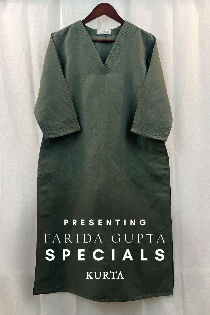 Green Handcrafted Straight Cotton Linen Kurta