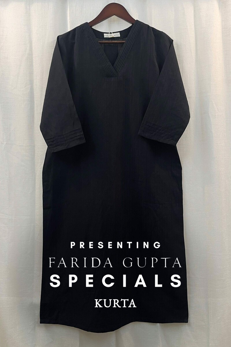 Black Handcrafted Straight Cotton Linen Kurta