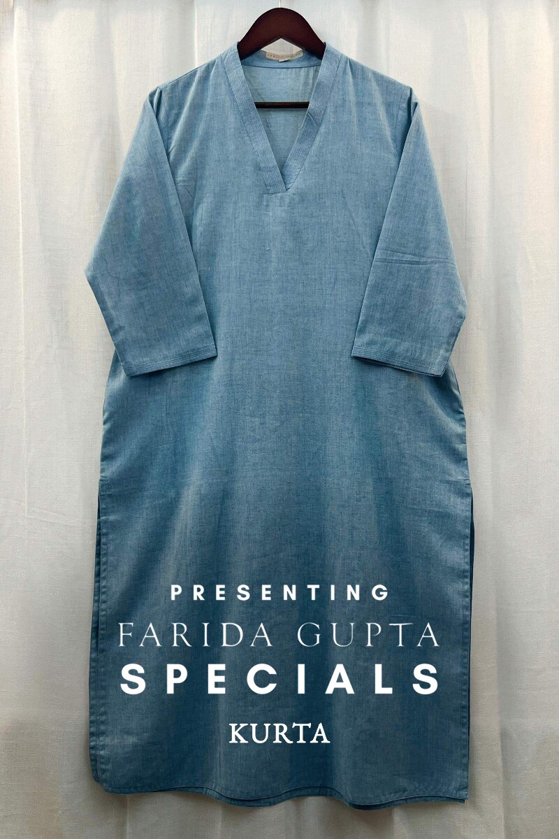 Blue Handcrafted Straight Handloom Cotton Kurta
