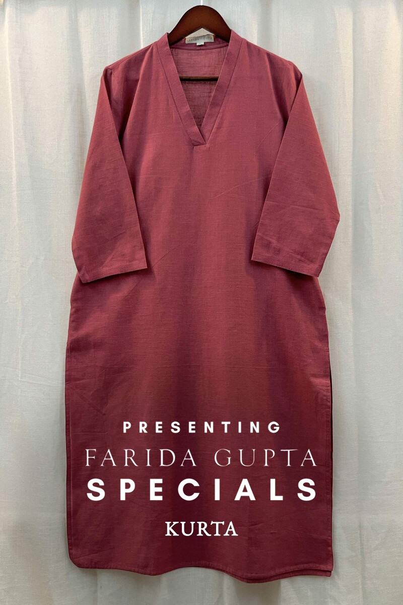 Pink Handcrafted Straight Handloom Cotton Kurta