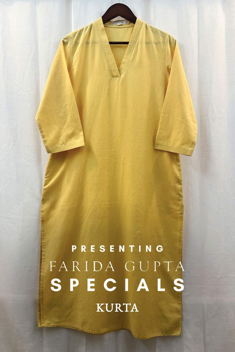 Yellow Handcrafted Straight Handloom Cotton Kurta