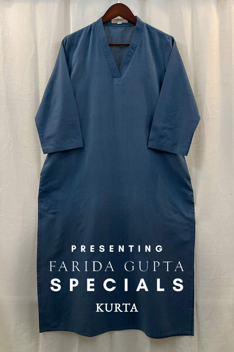 Blue Handcrafted Straight Handloom Cotton Kurta