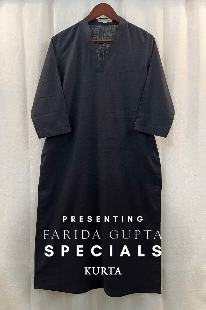 Black Handcrafted Straight Handloom Cotton Kurta
