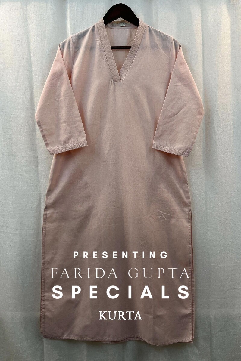 Light Pink Handcrafted Straight Handloom Cotton Kurta