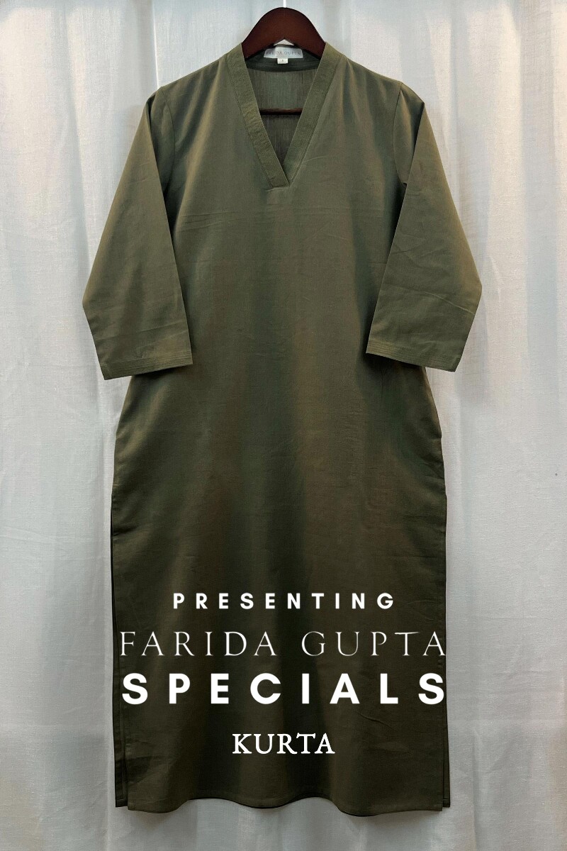 Olive Green Handcrafted Straight Handloom Cotton Kurta