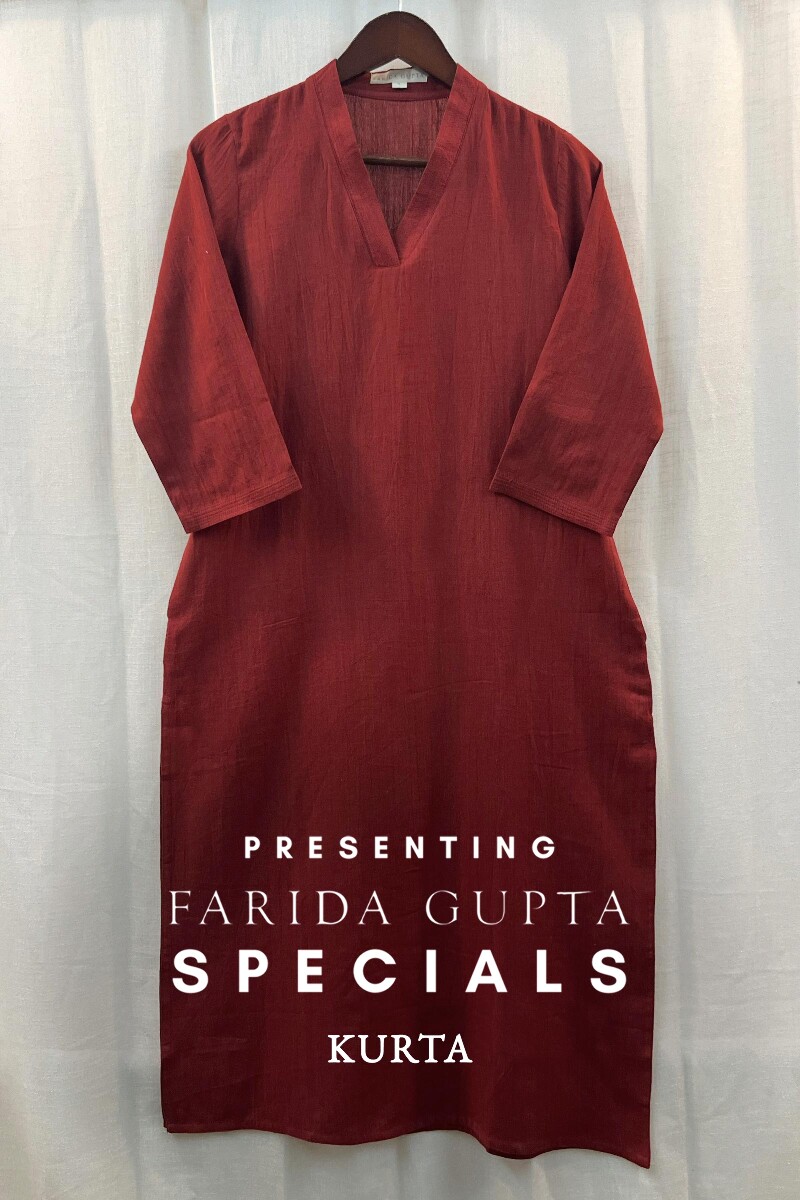 Red Handcrafted Straight Handloom Cotton Kurta