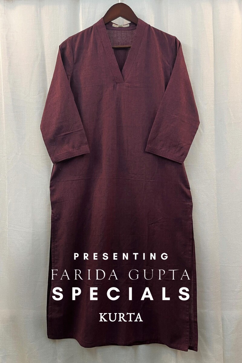 Dark Purple Handcrafted Straight Handloom Cotton Kurta
