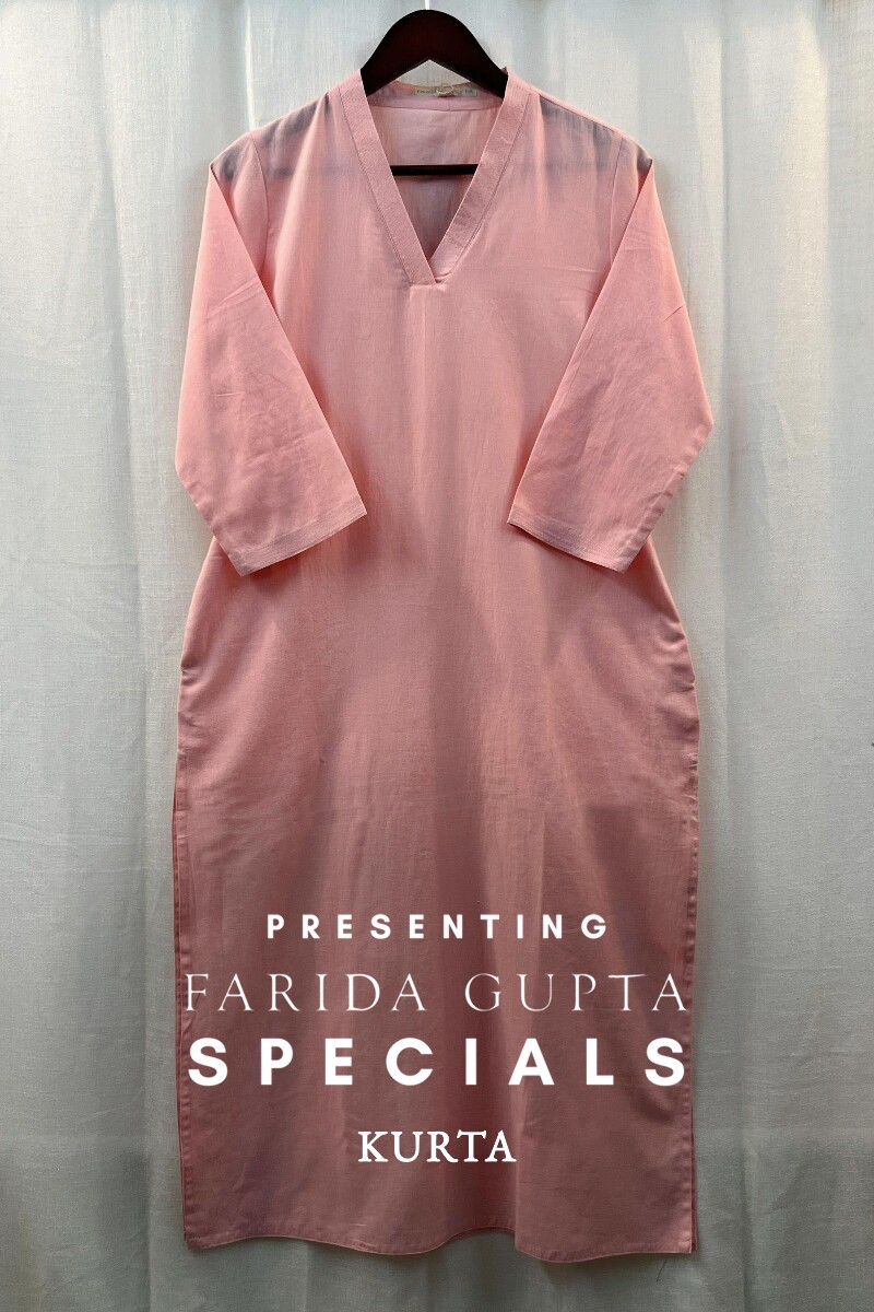 Peach Handcrafted Straight Handloom Cotton Kurta