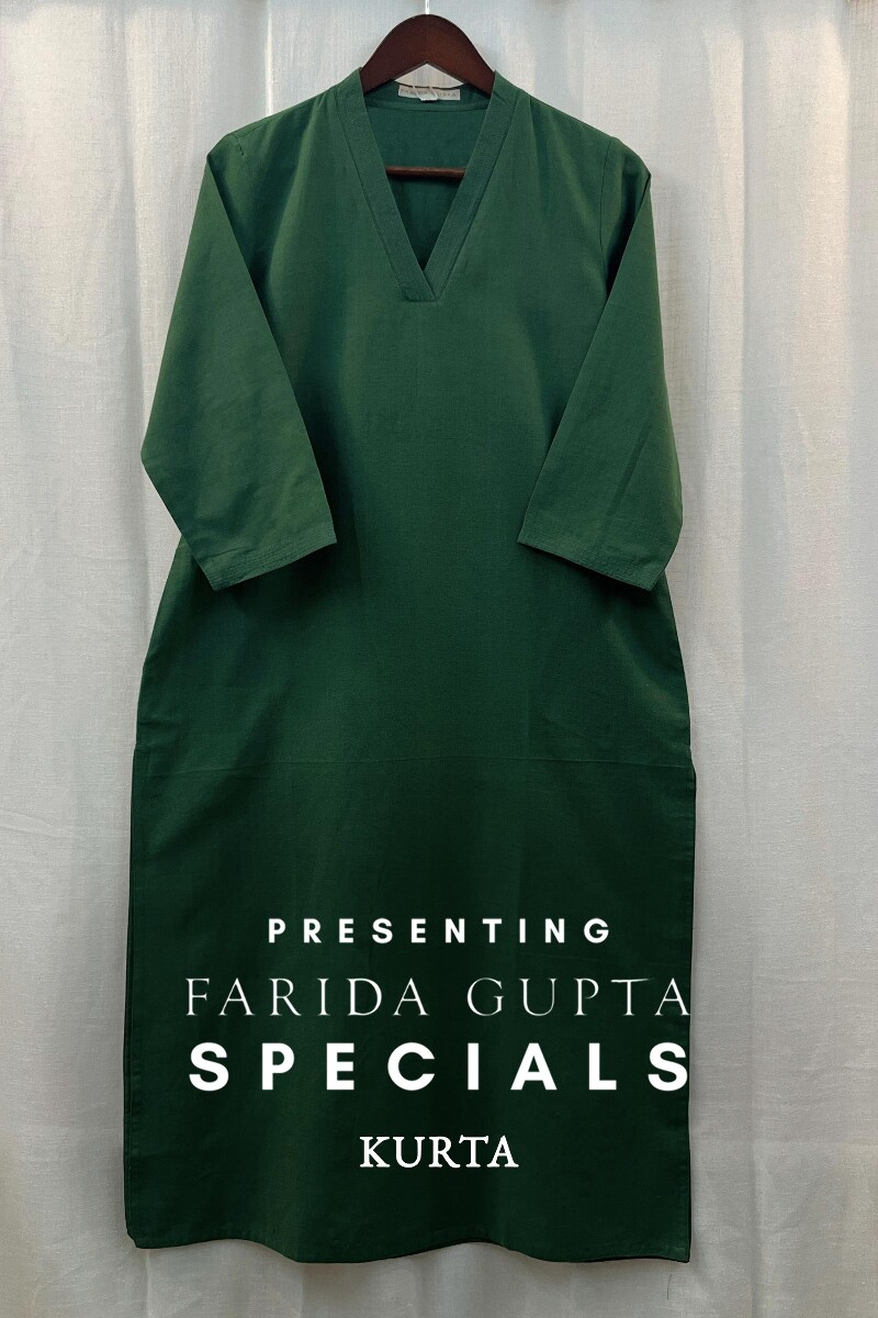 Green Handcrafted Straight Handloom Cotton Kurta