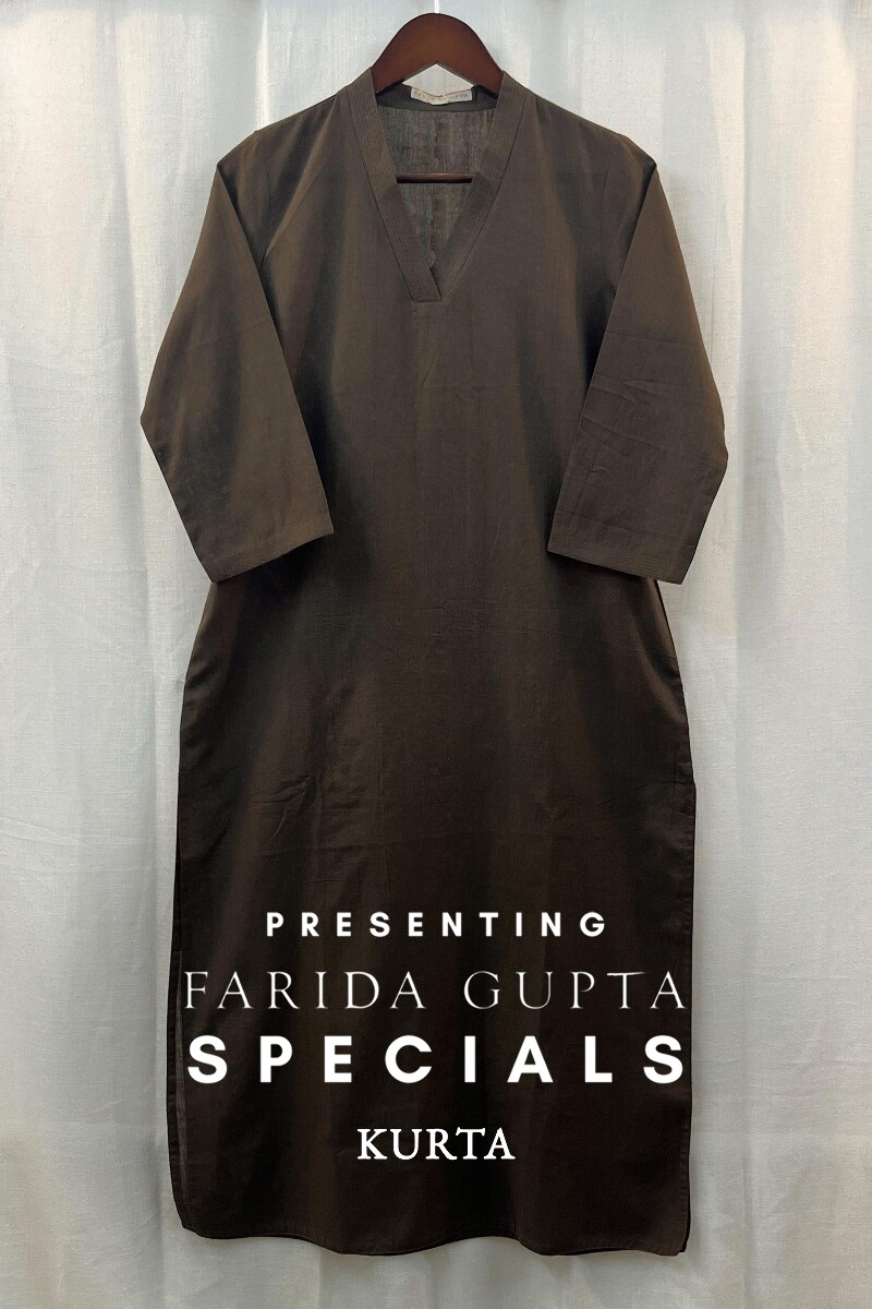 Dark Brown Handcrafted Straight Handloom Cotton Kurta
