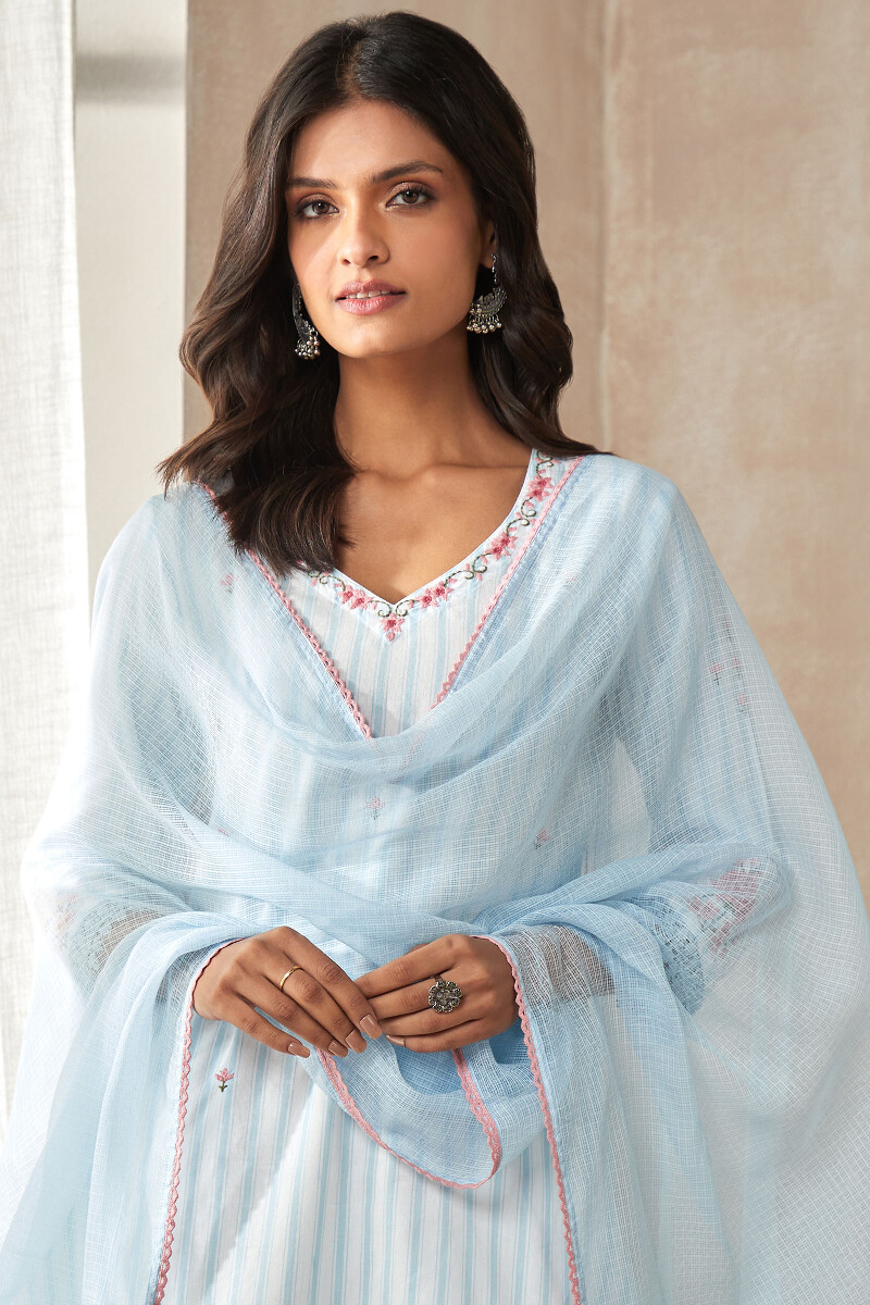 Turquoise Handcrafted Kota Dupatta