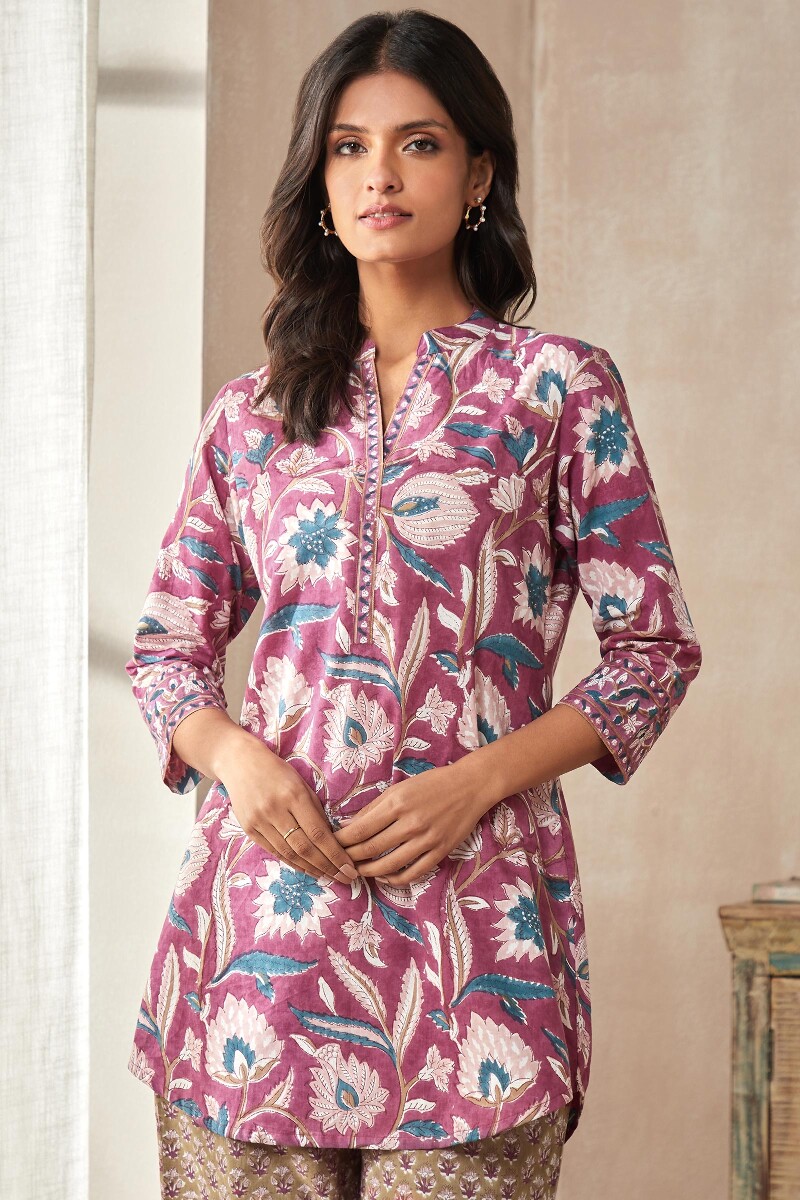 Purple Hand Block-Printed Cotton Loungewear Set
