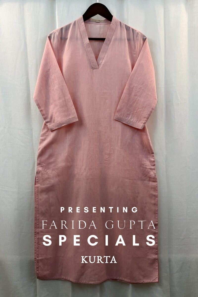 Rose Pink Handcrafted Straight Handloom Cotton Kurta