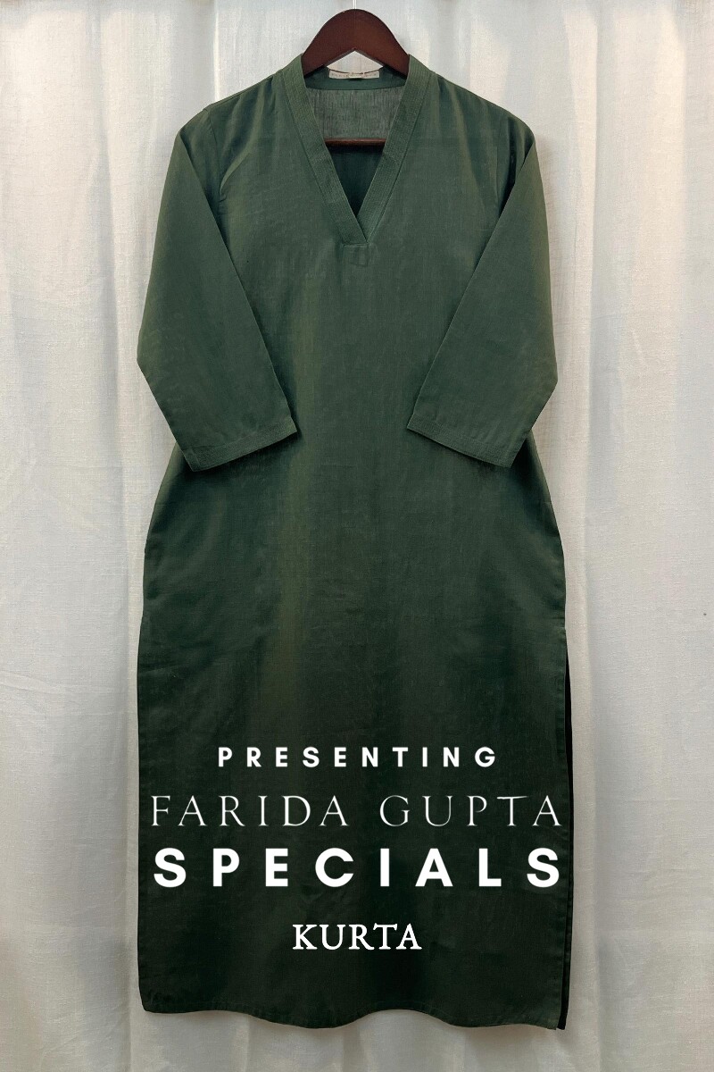 Dark Green Handcrafted Straight Handloom Cotton Kurta